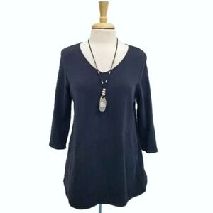Pure Jill Womens M Tunic Top V-Neck 3/4 Sleeve Pima Cotton Modal Black Stretch